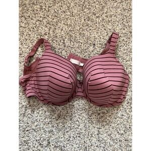 CACIQUE Pink Striped Boost Plunge Underwire Bra 46DD NWOT
